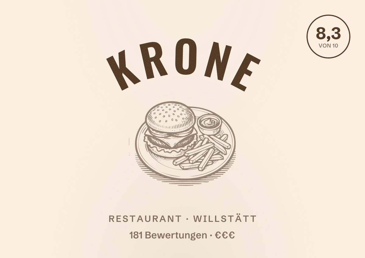 Illustriertes Poster von Krone, Restaurant in Willstätt: Bewertung 8,3 von 10 aus 181 Bewertungen, Preisniveau €€€