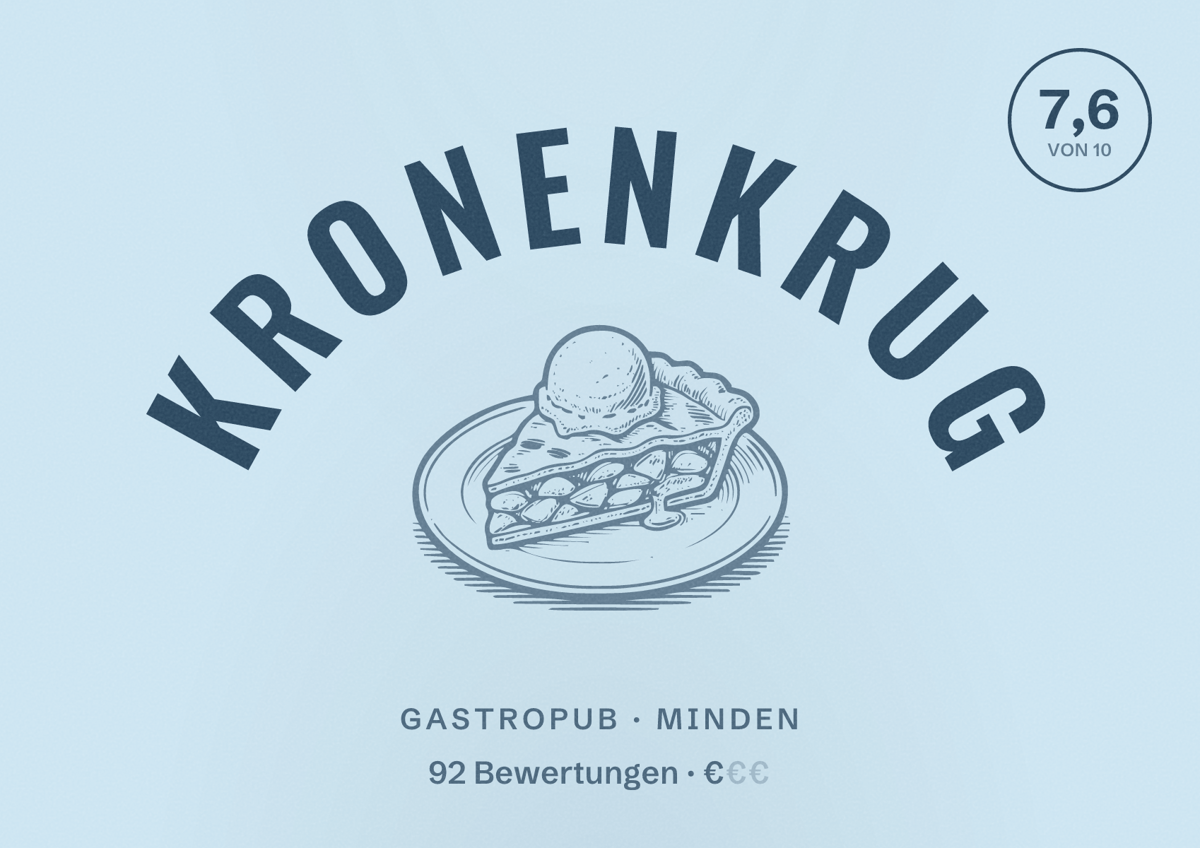 Illustriertes Poster von Kronenkrug, Gastropub in Minden: Bewertung 7,6 von 10 aus 92 Bewertungen, Preisniveau €