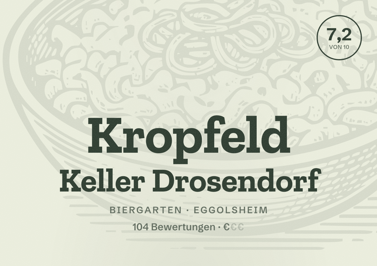 Illustriertes Poster von Kropfeld Keller Drosendorf, Biergarten in Eggolsheim: Bewertung 7,2 von 10 aus 104 Bewertungen, Preisniveau €