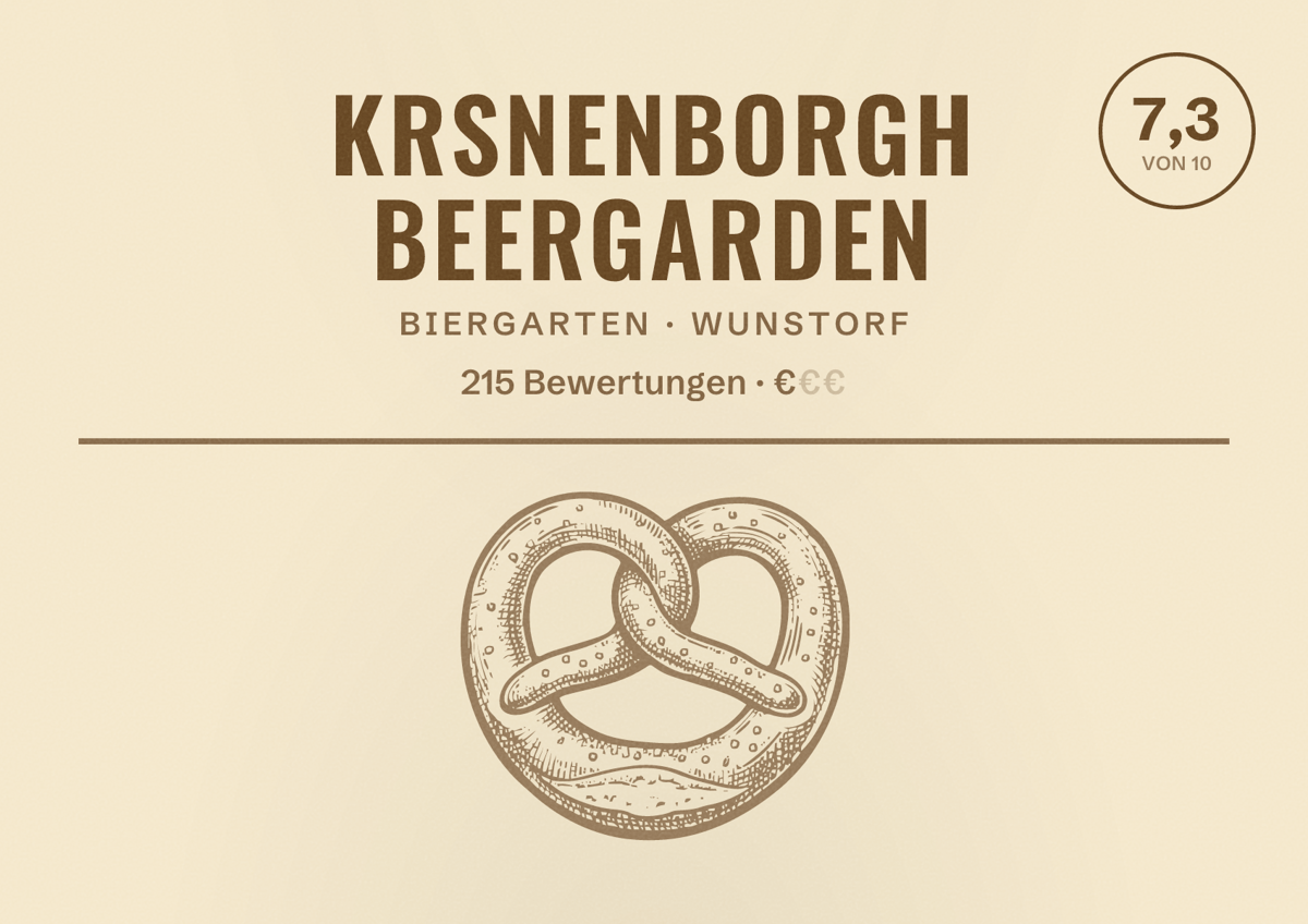 Illustriertes Poster von Krsnenborgh Beergarden, Biergarten in Wunstorf: Bewertung 7,3 von 10 aus 215 Bewertungen, Preisniveau €