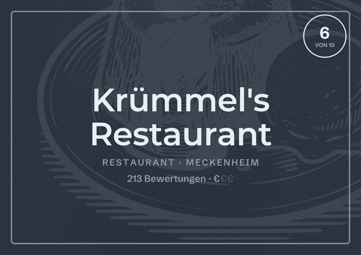 Illustriertes Poster von Krümmel's Restaurant, Restaurant in Meckenheim: Bewertung 6 von 10 aus 213 Bewertungen, Preisniveau €
