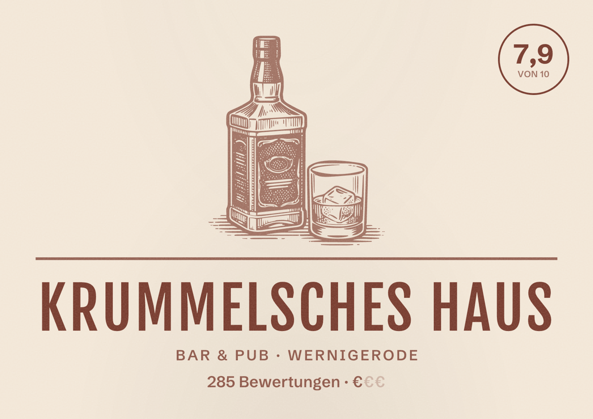 Illustriertes Poster von Krummelsches Haus, Bar & Pub in Wernigerode: Bewertung 7,9 von 10 aus 285 Bewertungen, Preisniveau €