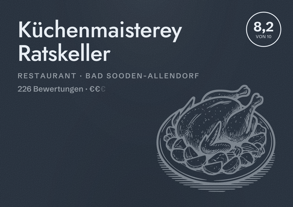Illustriertes Poster von Küchenmaisterey Ratskeller, Restaurant in Bad Sooden-Allendorf: Bewertung 8,2 von 10 aus 226 Bewertungen, Preisniveau €€