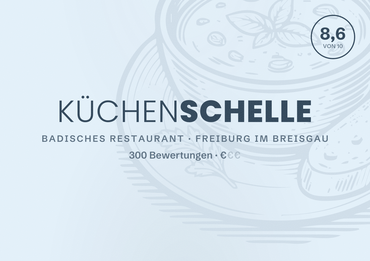 Illustriertes Poster von Küchenschelle, Badisches Restaurant in Freiburg im Breisgau: Bewertung 8,6 von 10 aus 300 Bewertungen, Preisniveau €