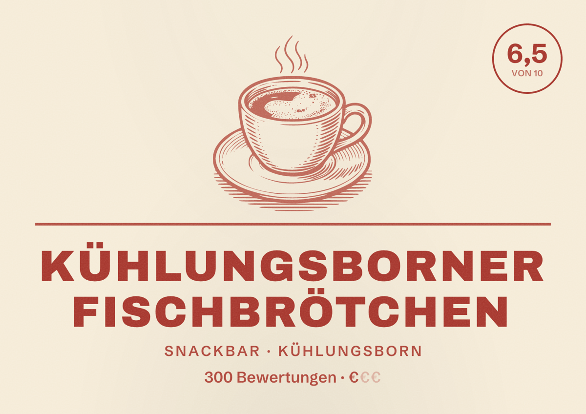 Illustriertes Poster von Kühlungsborner Fischbrötchen, Snackbar in Kühlungsborn: Bewertung 6,5 von 10 aus 300 Bewertungen, Preisniveau €