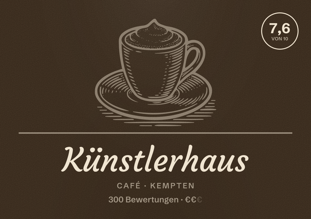 Illustriertes Poster von Künstlerhaus, Café in Kempten: Bewertung 7,6 von 10 aus 300 Bewertungen, Preisniveau €€