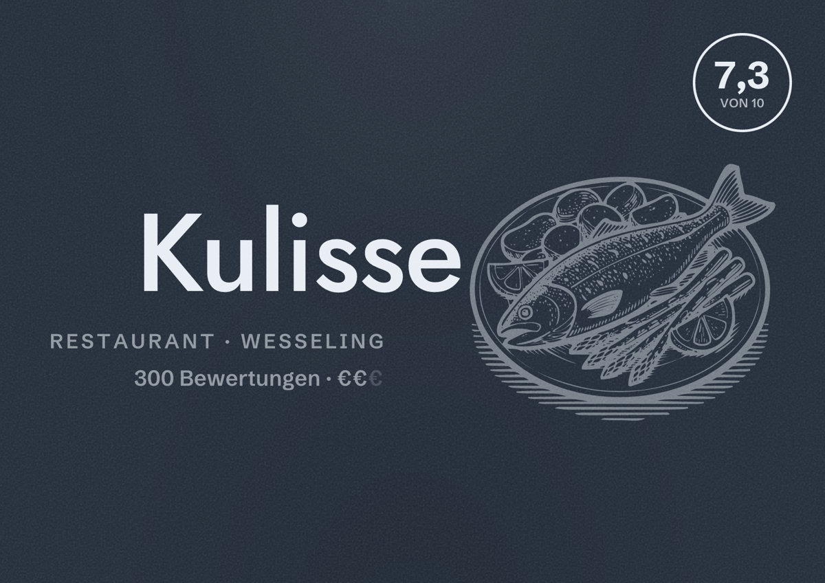 Illustriertes Poster von Kulisse, Restaurant in Wesseling: Bewertung 7,3 von 10 aus 300 Bewertungen, Preisniveau €€