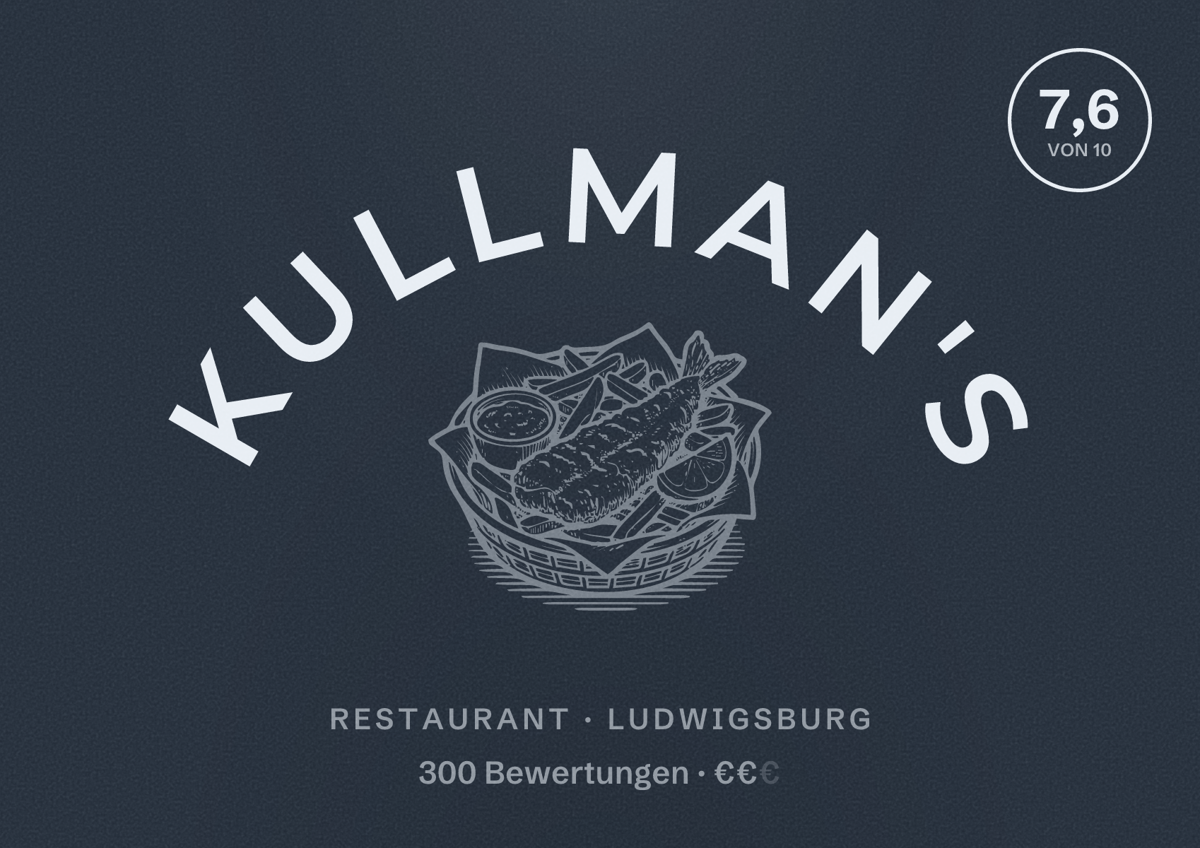Illustriertes Poster von Kullman's, Restaurant in Ludwigsburg: Bewertung 7,6 von 10 aus 300 Bewertungen, Preisniveau €€