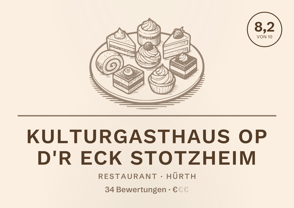 Illustriertes Poster von Kulturgasthaus Op D'r Eck Stotzheim, Restaurant in Hürth: Bewertung 8,2 von 10 aus 34 Bewertungen, Preisniveau €