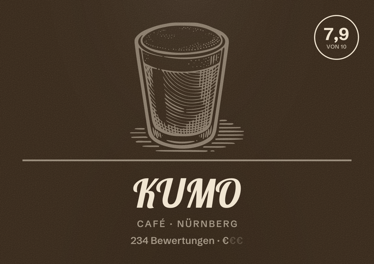 Illustriertes Poster von KUMO, Café in Nürnberg: Bewertung 7,9 von 10 aus 234 Bewertungen, Preisniveau €