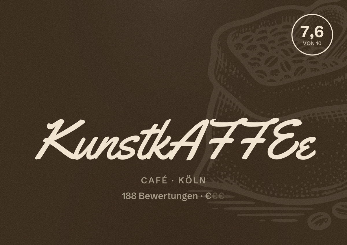 Illustriertes Poster von KunstkAFFEe, Café in Köln: Bewertung 7,6 von 10 aus 188 Bewertungen, Preisniveau €