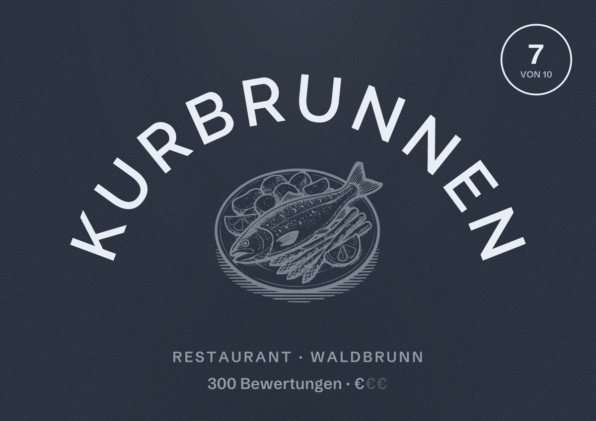 Illustriertes Poster von Kurbrunnen, Restaurant in Waldbrunn: Bewertung 7 von 10 aus 300 Bewertungen, Preisniveau €