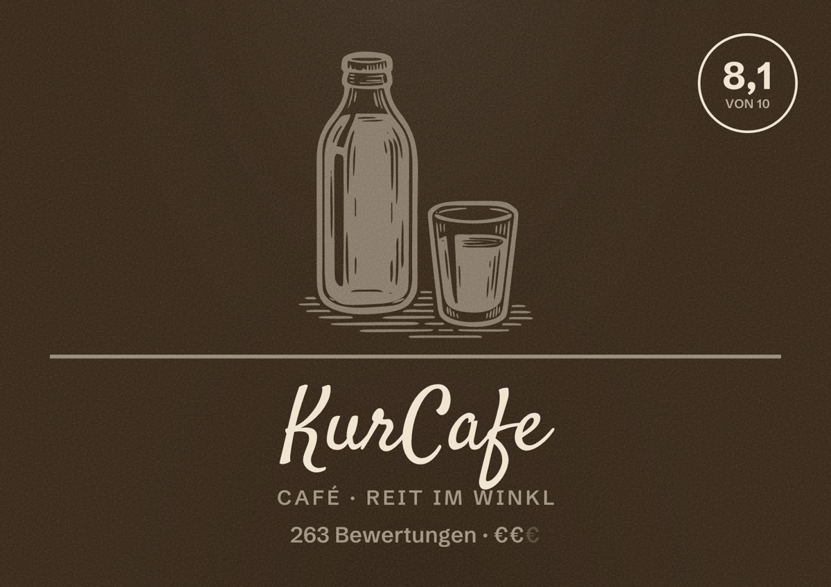 Illustriertes Poster von KurCafe, Café in Reit im Winkl: Bewertung 8,1 von 10 aus 263 Bewertungen, Preisniveau €€