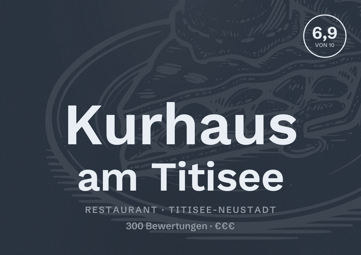 Illustriertes Poster von Kurhaus am Titisee, Restaurant in Titisee-Neustadt: Bewertung 6,9 von 10 aus 300 Bewertungen, Preisniveau €€€