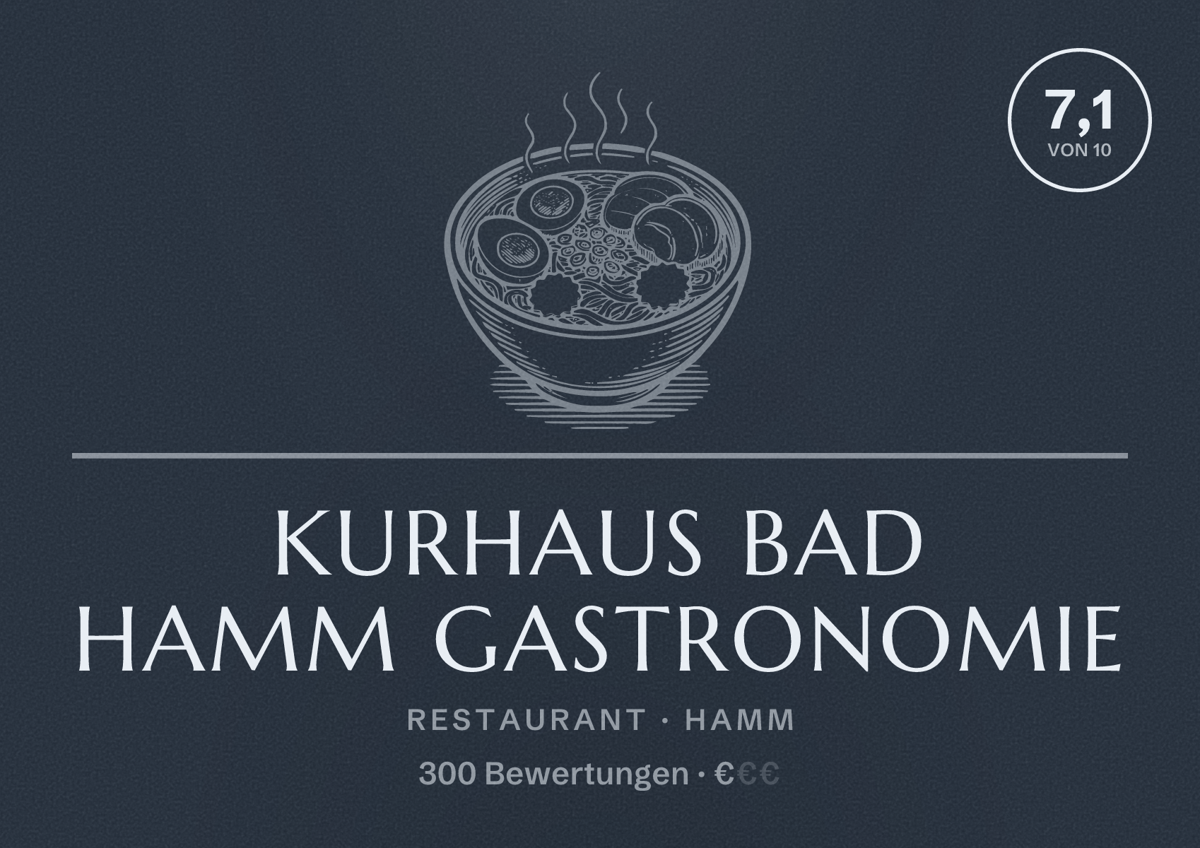 Illustriertes Poster von Kurhaus Bad Hamm Gastronomie, Restaurant in Hamm: Bewertung 7,1 von 10 aus 300 Bewertungen, Preisniveau €