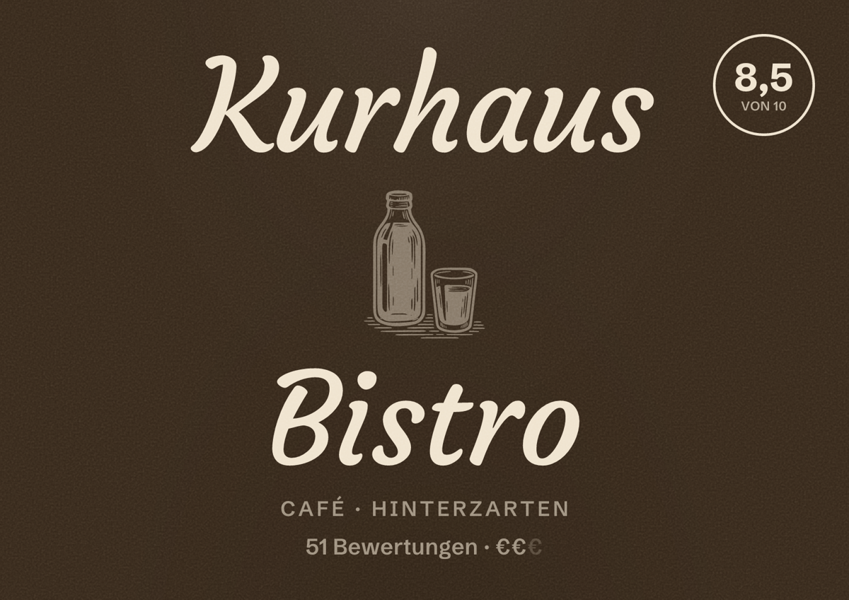 Illustriertes Poster von Kurhaus Bistro, Café in Hinterzarten: Bewertung 8,5 von 10 aus 51 Bewertungen, Preisniveau €€