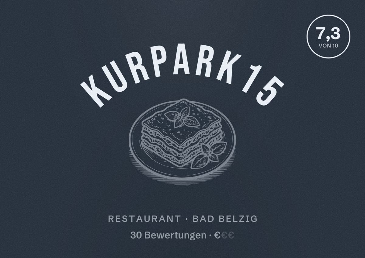 Illustriertes Poster von Kurpark15, Restaurant in Bad Belzig: Bewertung 7,3 von 10 aus 30 Bewertungen, Preisniveau €