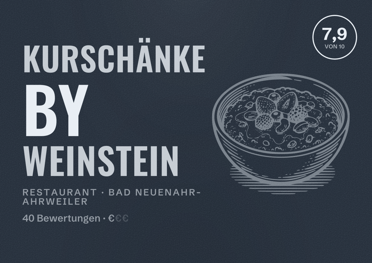 Illustriertes Poster von Kurschänke by Weinstein, Restaurant in Bad Neuenahr-Ahrweiler: Bewertung 7,9 von 10 aus 40 Bewertungen, Preisniveau €