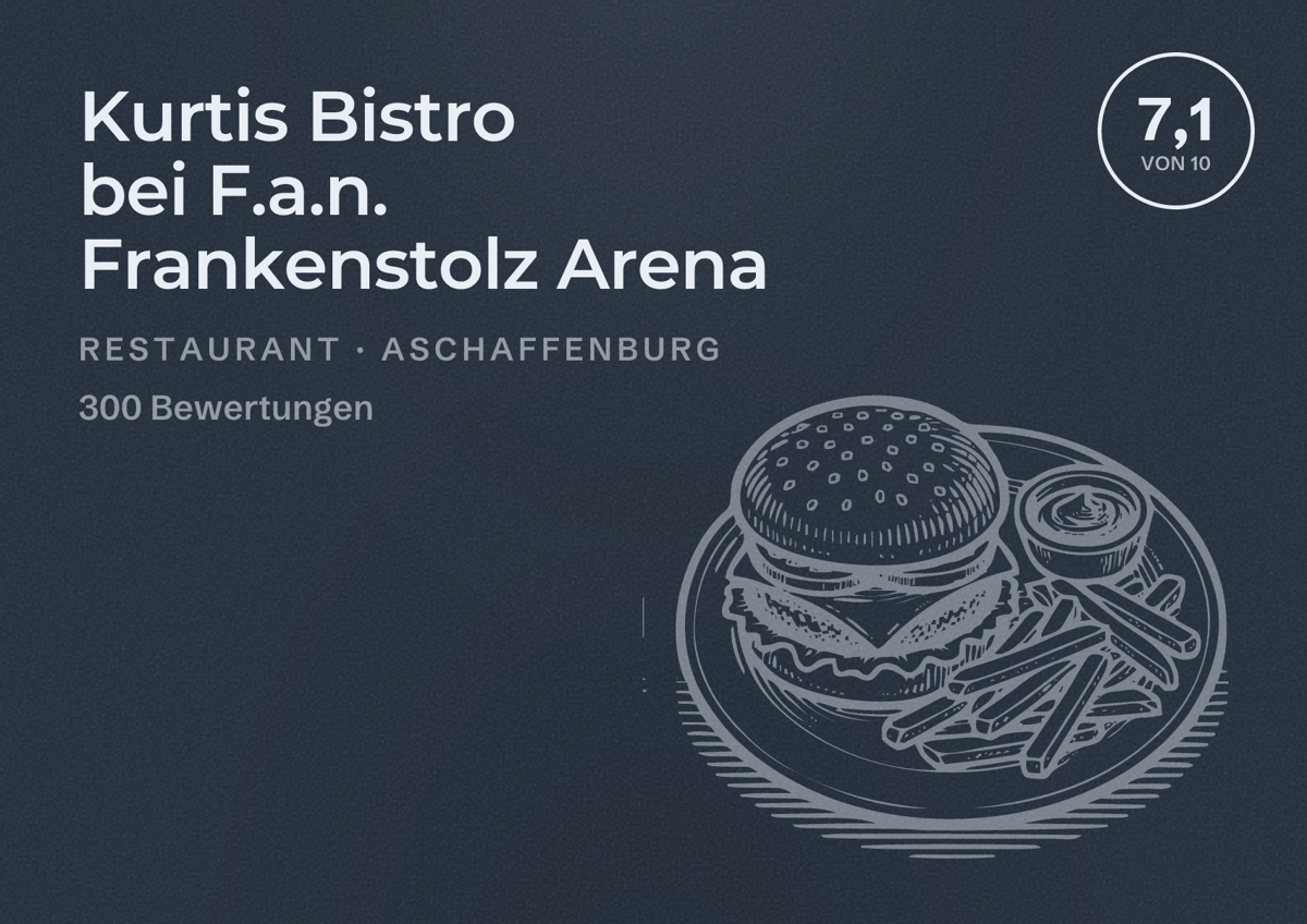 Illustriertes Poster von Kurtis Bistro bei F.a.n. Frankenstolz Arena, Restaurant in Aschaffenburg: Bewertung 7,1 von 10 aus 300 Bewertungen