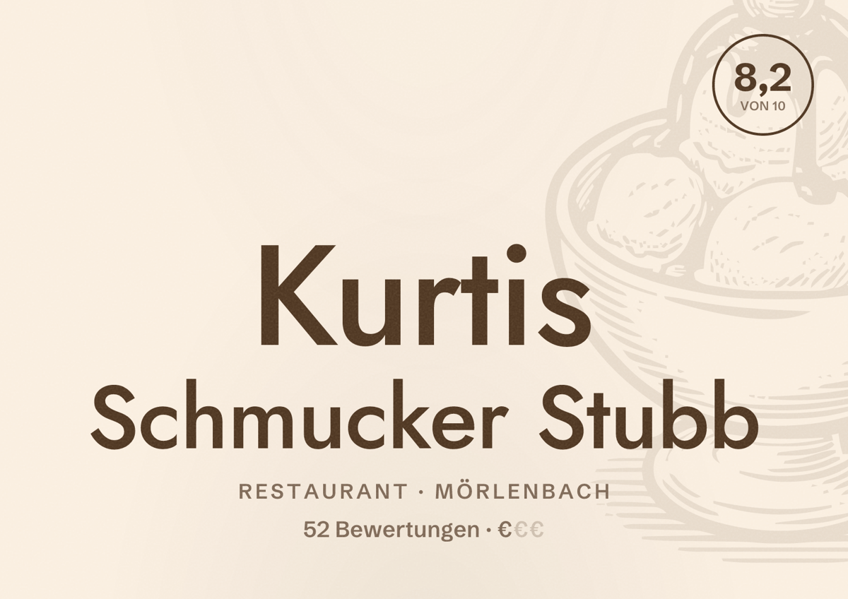 Illustriertes Poster von Kurtis Schmucker Stubb, Restaurant in Mörlenbach: Bewertung 8,2 von 10 aus 52 Bewertungen, Preisniveau €