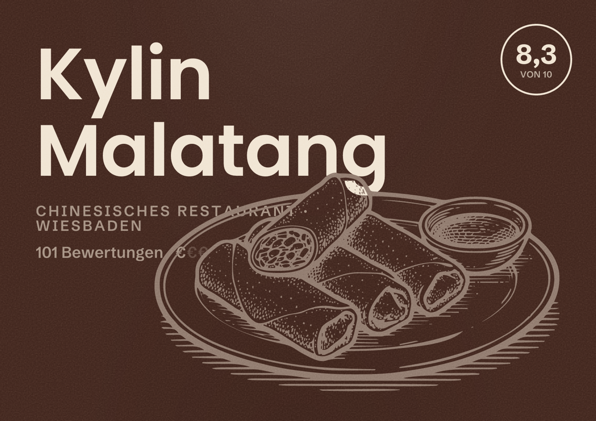 Illustriertes Poster von Kylin Malatang, Chinesisches Restaurant in Wiesbaden: Bewertung 8,3 von 10 aus 101 Bewertungen, Preisniveau €