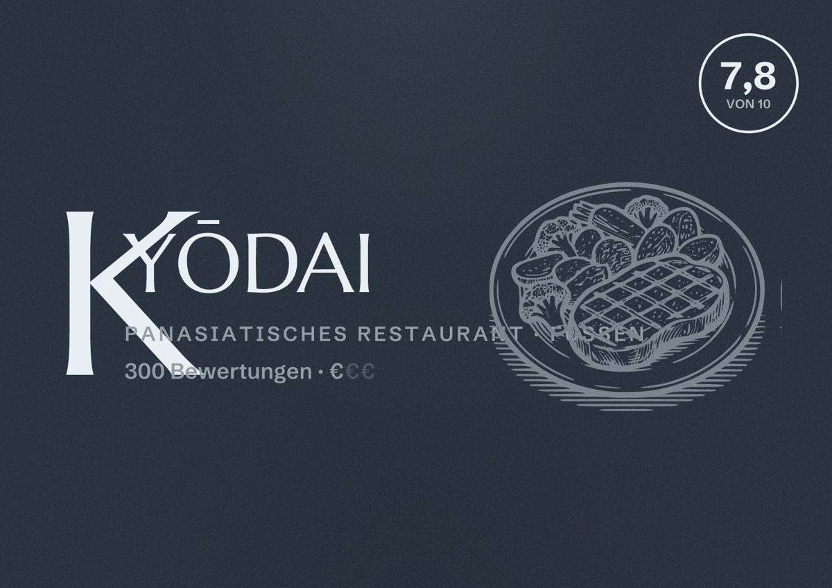 Illustriertes Poster von KYŌDAI, Panasiatisches Restaurant in Füssen: Bewertung 7,8 von 10 aus 300 Bewertungen, Preisniveau €