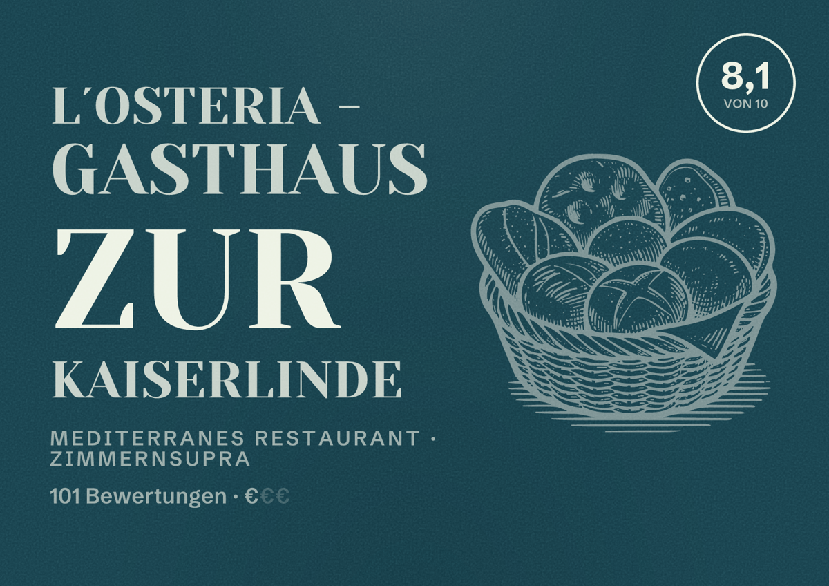 Illustriertes Poster von L´Osteria - Gasthaus zur Kaiserlinde, Mediterranes Restaurant in Zimmernsupra: Bewertung 8,1 von 10 aus 101 Bewertungen, Preisniveau €