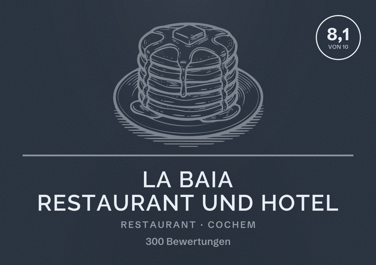 Illustriertes Poster von La Baia Restaurant und Hotel, Restaurant in Cochem: Bewertung 8,1 von 10 aus 300 Bewertungen