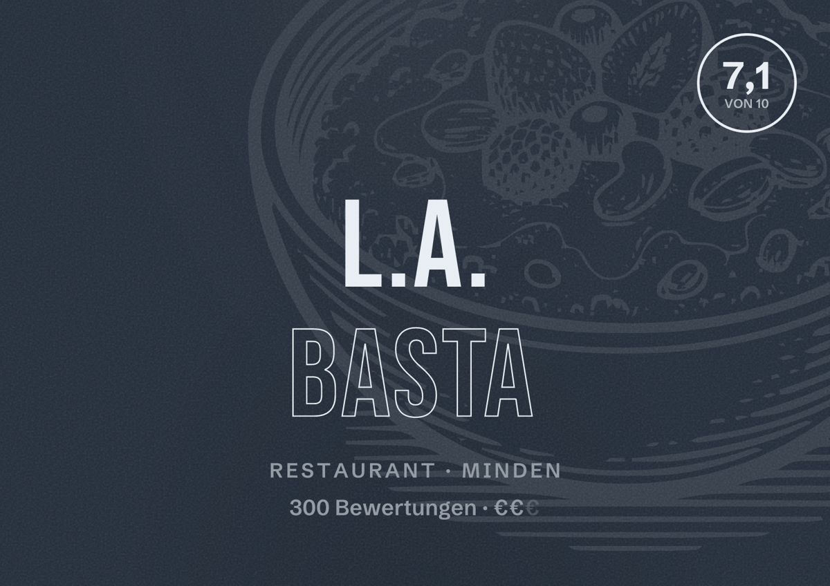 Illustriertes Poster von L.A. basta, Restaurant in Minden: Bewertung 7,1 von 10 aus 300 Bewertungen, Preisniveau €€