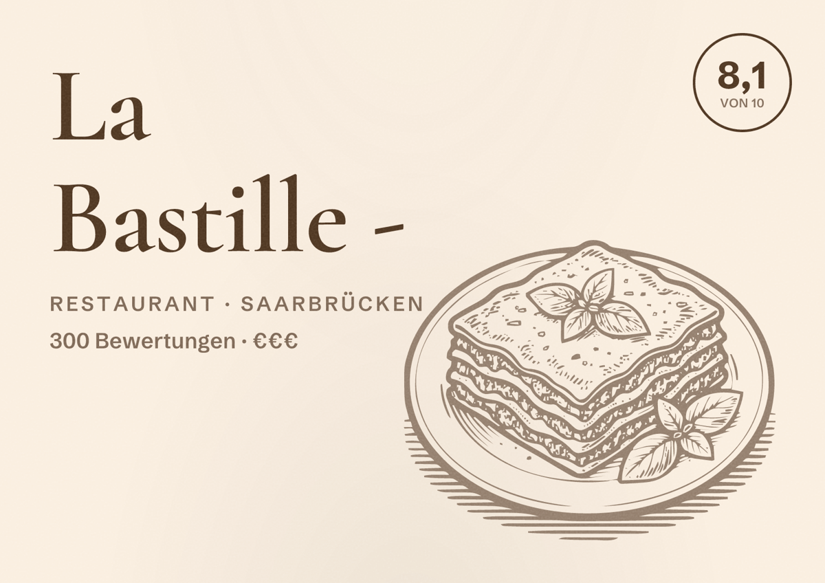 Illustriertes Poster von La Bastille -, Restaurant in Saarbrücken: Bewertung 8,1 von 10 aus 300 Bewertungen, Preisniveau €€€