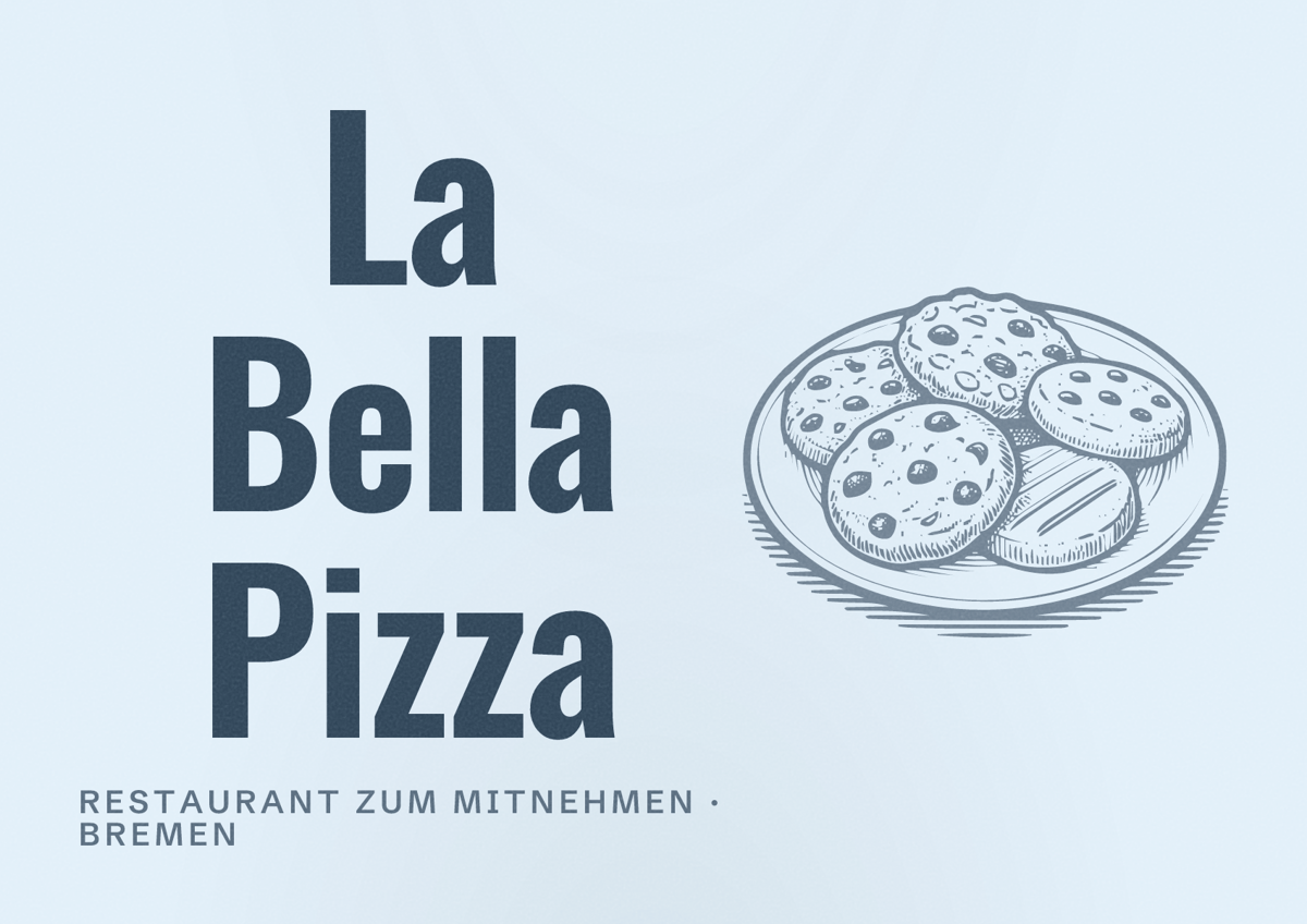 Illustriertes Poster von La Bella Pizza, Restaurant zum Mitnehmen in Bremen