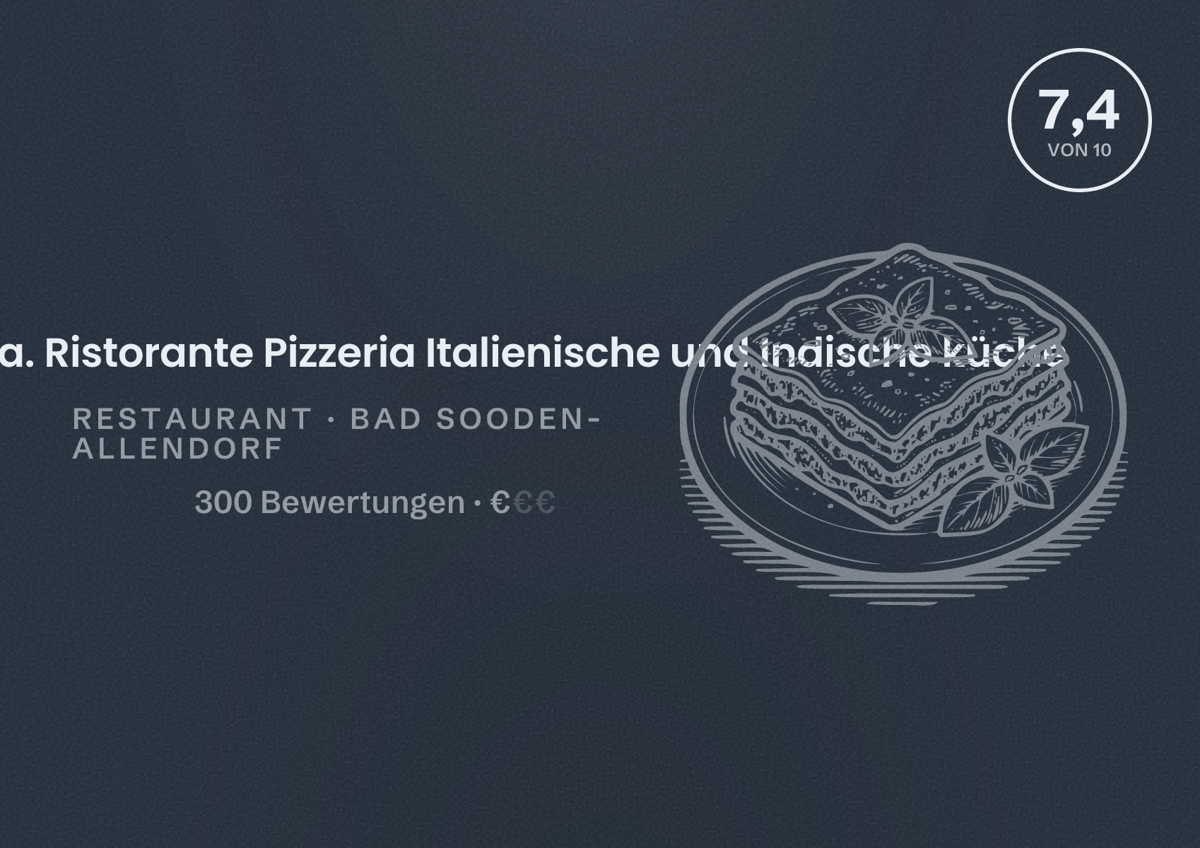 Illustriertes Poster von La Bella Toscana. Ristorante Pizzeria Italienische und Indische küche, Restaurant in Bad Sooden-Allendorf: Bewertung 7,4 von 10 aus 300 Bewertungen, Preisniveau €