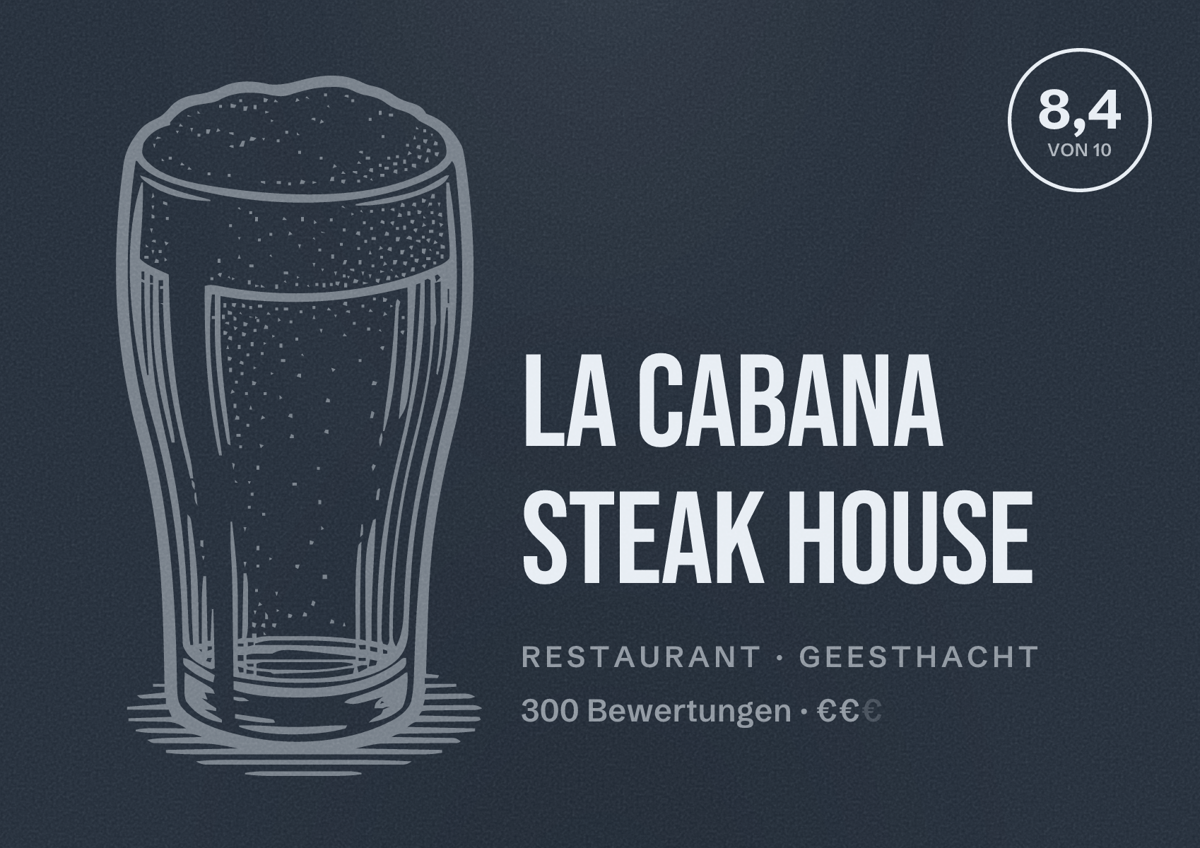 Illustriertes Poster von LA Cabana Steak House, Restaurant in Geesthacht: Bewertung 8,4 von 10 aus 300 Bewertungen, Preisniveau €€