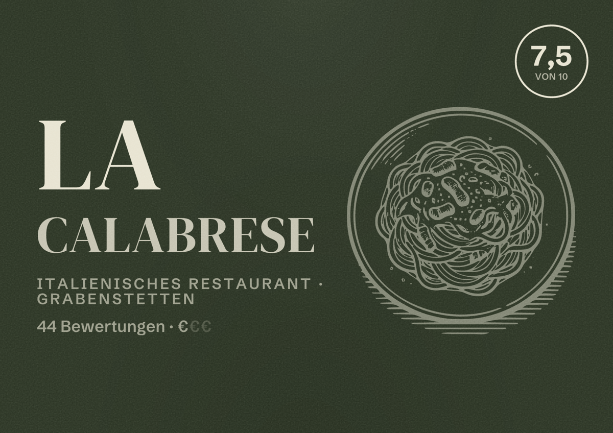 Illustriertes Poster von La Calabrese, Italienisches Restaurant in Grabenstetten: Bewertung 7,5 von 10 aus 44 Bewertungen, Preisniveau €