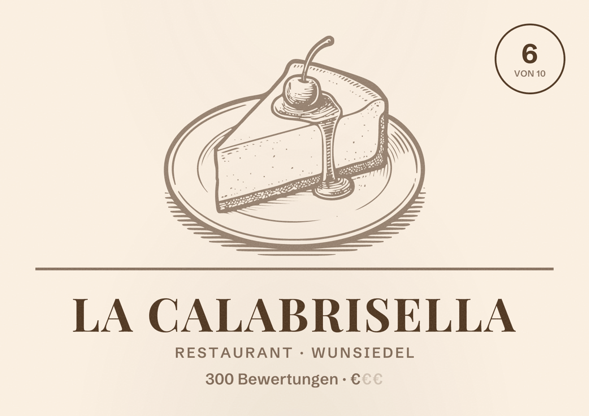 Illustriertes Poster von La Calabrisella, Restaurant in Wunsiedel: Bewertung 6 von 10 aus 300 Bewertungen, Preisniveau €