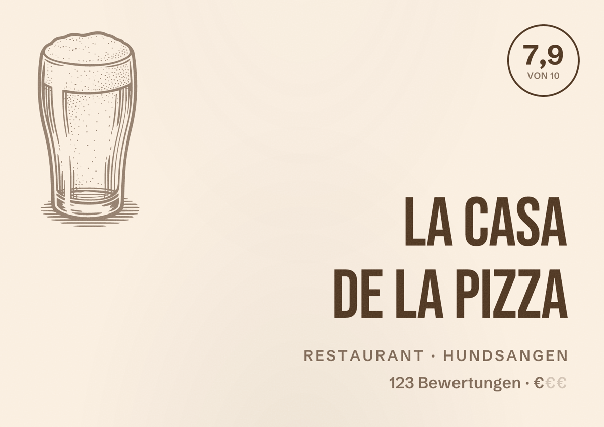 Illustriertes Poster von La Casa de la Pizza, Restaurant in Hundsangen: Bewertung 7,9 von 10 aus 123 Bewertungen, Preisniveau €