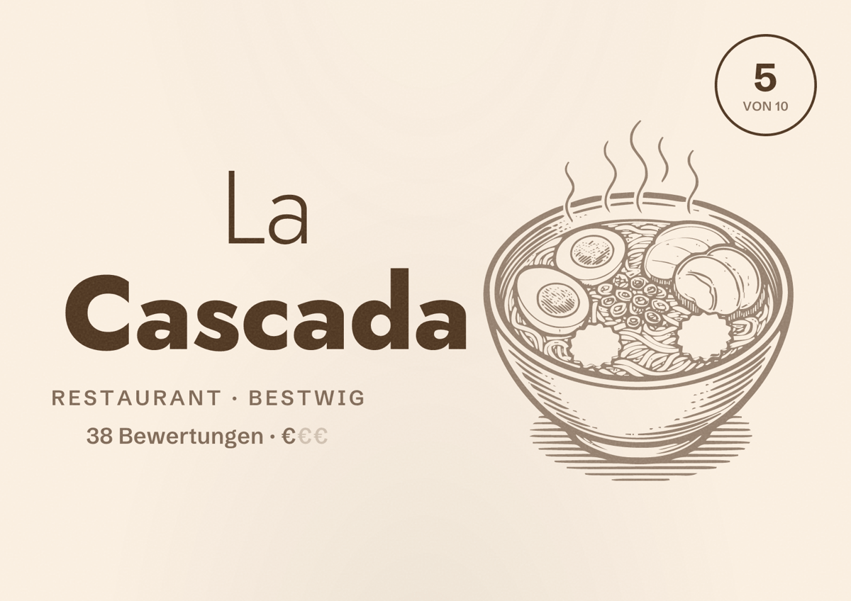 Illustriertes Poster von La Cascada, Restaurant in Bestwig: Bewertung 5 von 10 aus 38 Bewertungen, Preisniveau €