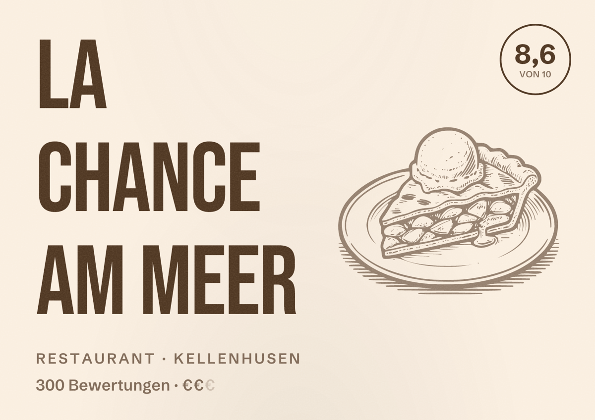 Illustriertes Poster von La Chance am Meer, Restaurant in Kellenhusen: Bewertung 8,6 von 10 aus 300 Bewertungen, Preisniveau €€