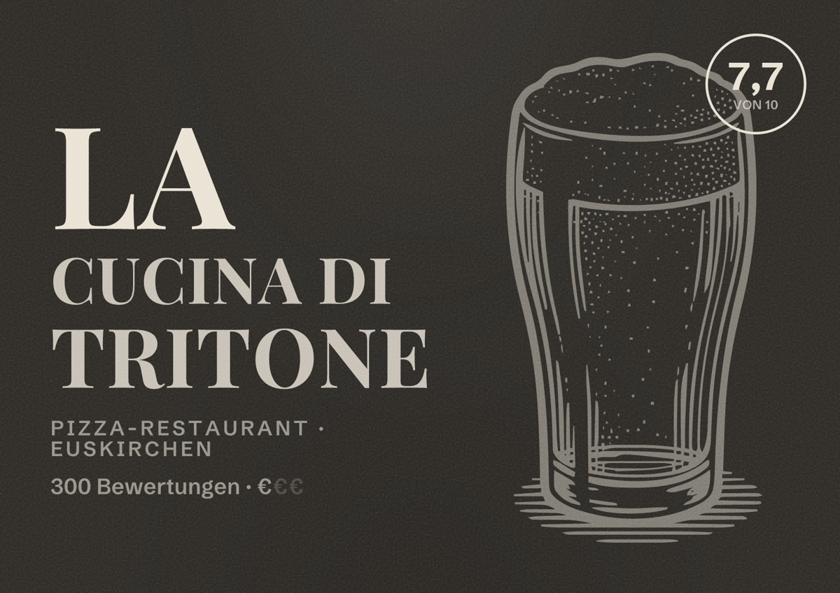 Illustriertes Poster von LA CUCINA DI TRITONE, Pizza-Restaurant in Euskirchen: Bewertung 7,7 von 10 aus 300 Bewertungen, Preisniveau €