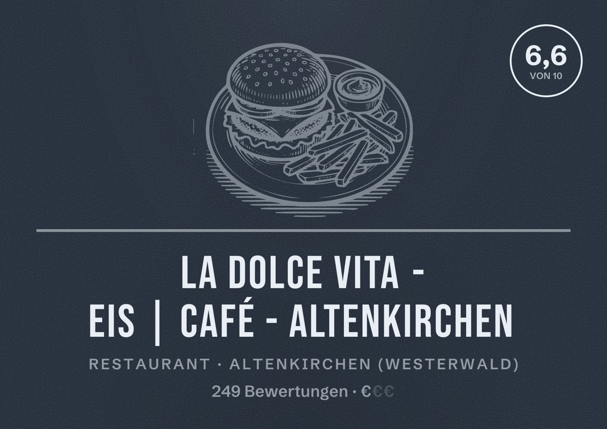 Illustriertes Poster von La Dolce Vita - Eis | Café - Altenkirchen, Restaurant in Altenkirchen (Westerwald): Bewertung 6,6 von 10 aus 249 Bewertungen, Preisniveau €