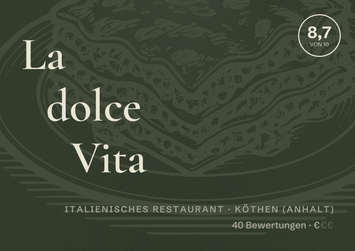 Illustriertes Poster von La dolce Vita, Italienisches Restaurant in Köthen (Anhalt): Bewertung 8,7 von 10 aus 40 Bewertungen, Preisniveau €
