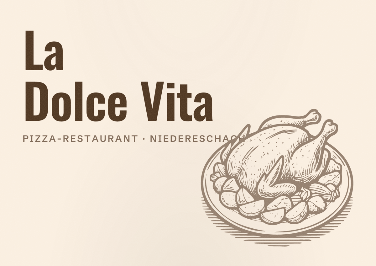 Illustriertes Poster von La Dolce Vita, Pizza-Restaurant in Niedereschach
