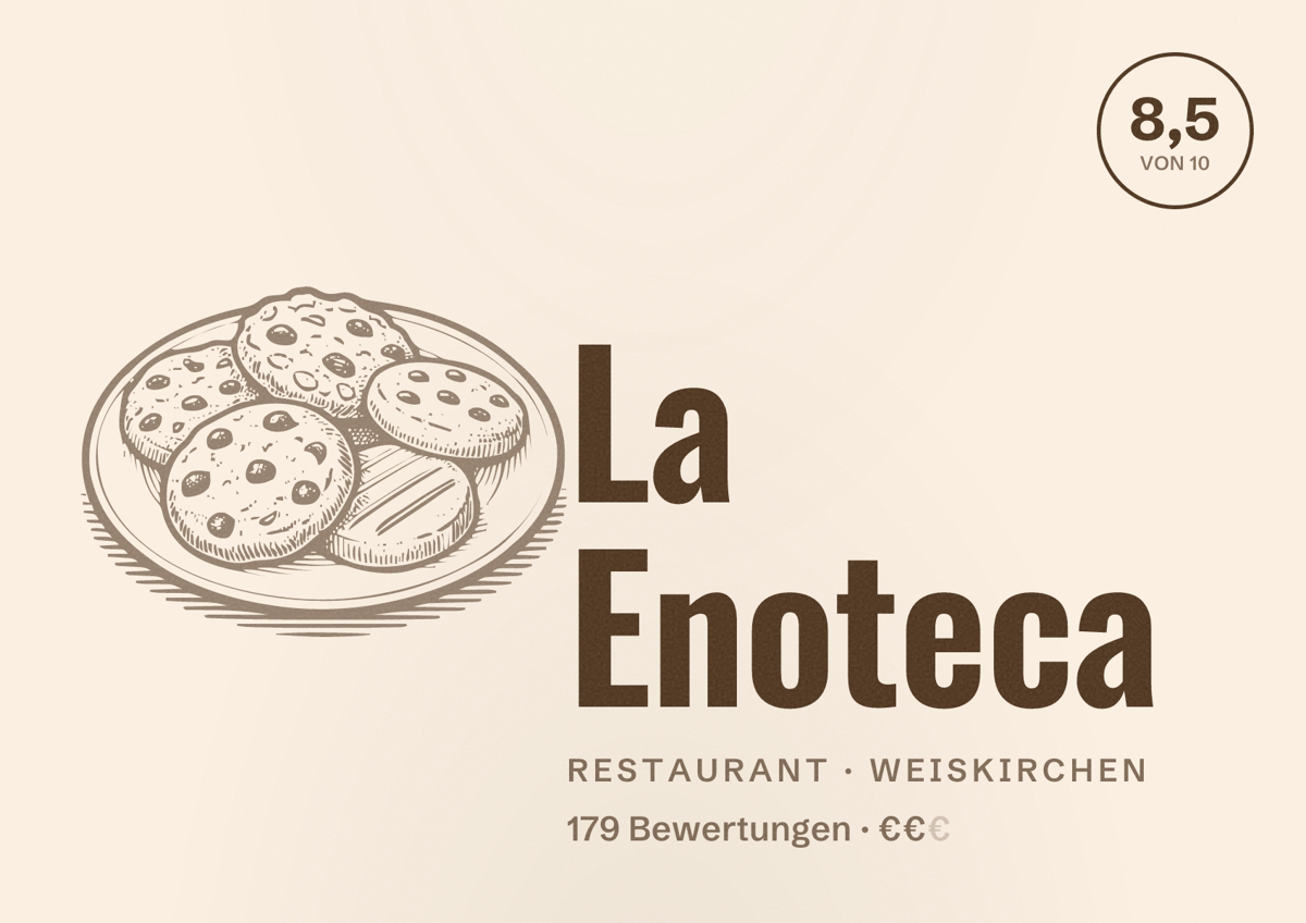Illustriertes Poster von La Enoteca, Restaurant in Weiskirchen: Bewertung 8,5 von 10 aus 179 Bewertungen, Preisniveau €€
