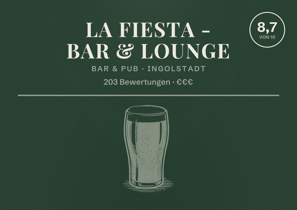 Illustriertes Poster von La Fiesta - Bar & Lounge, Bar & Pub in Ingolstadt: Bewertung 8,7 von 10 aus 203 Bewertungen, Preisniveau €€€