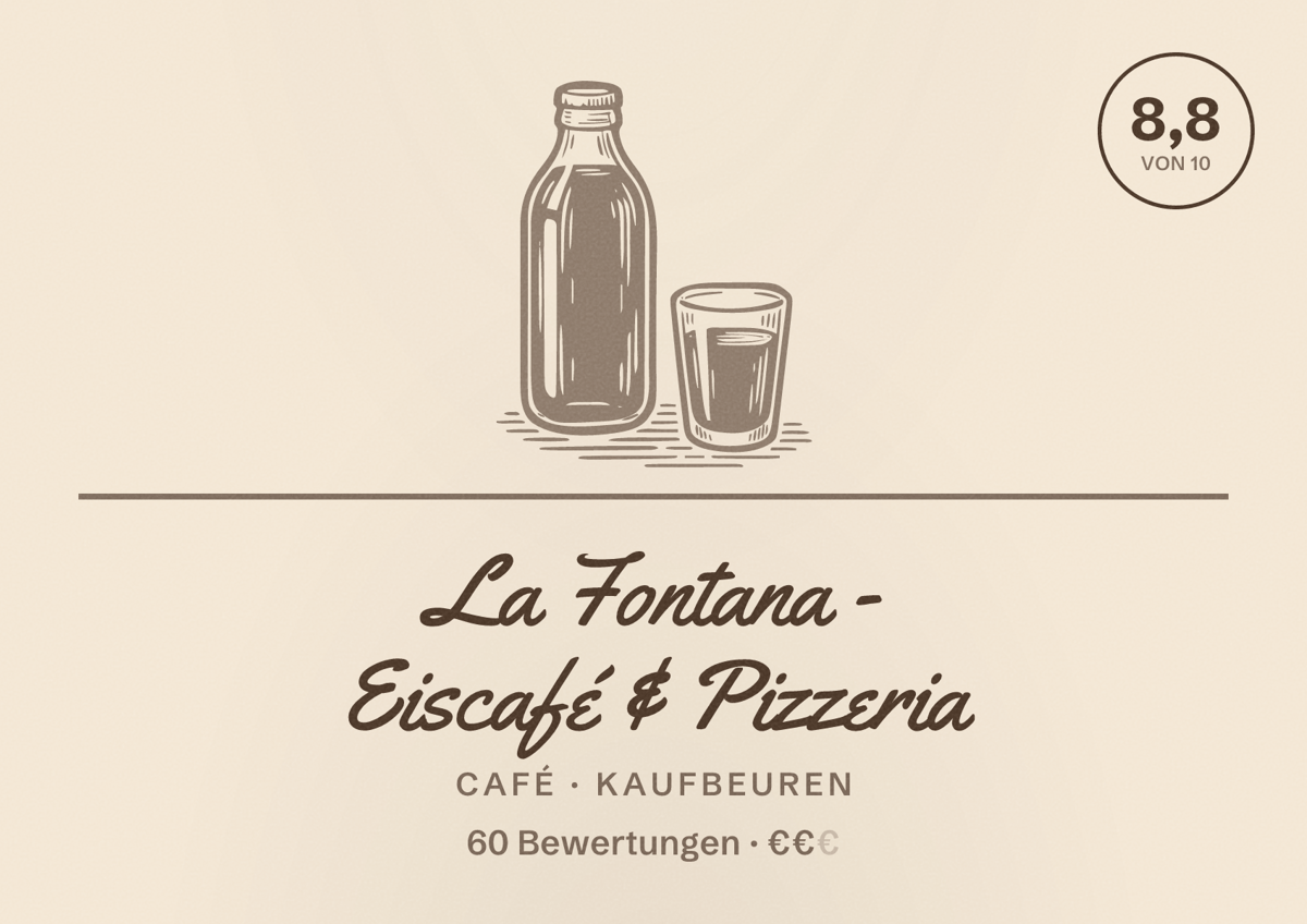 Illustriertes Poster von La Fontana - Eiscafé & Pizzeria, Café in Kaufbeuren: Bewertung 8,8 von 10 aus 60 Bewertungen, Preisniveau €€