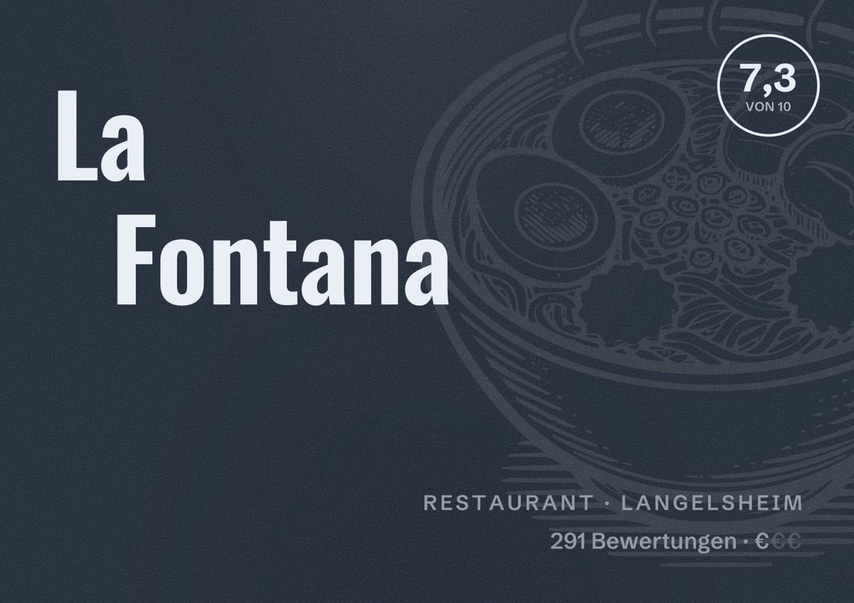 Illustriertes Poster von La Fontana, Restaurant in Langelsheim: Bewertung 7,3 von 10 aus 291 Bewertungen, Preisniveau €