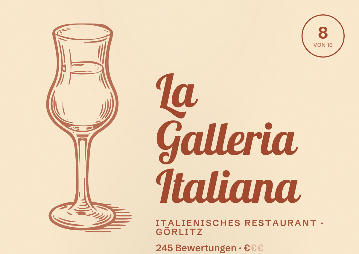 Illustriertes Poster von La Galleria Italiana, Italienisches Restaurant in Görlitz: Bewertung 8 von 10 aus 245 Bewertungen, Preisniveau €