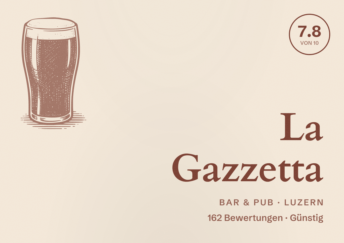 Illustriertes Poster von La Gazzetta, Bar & Pub in Luzern: Bewertung 7.8 von 10 aus 162 Bewertungen, Preisniveau Günstig