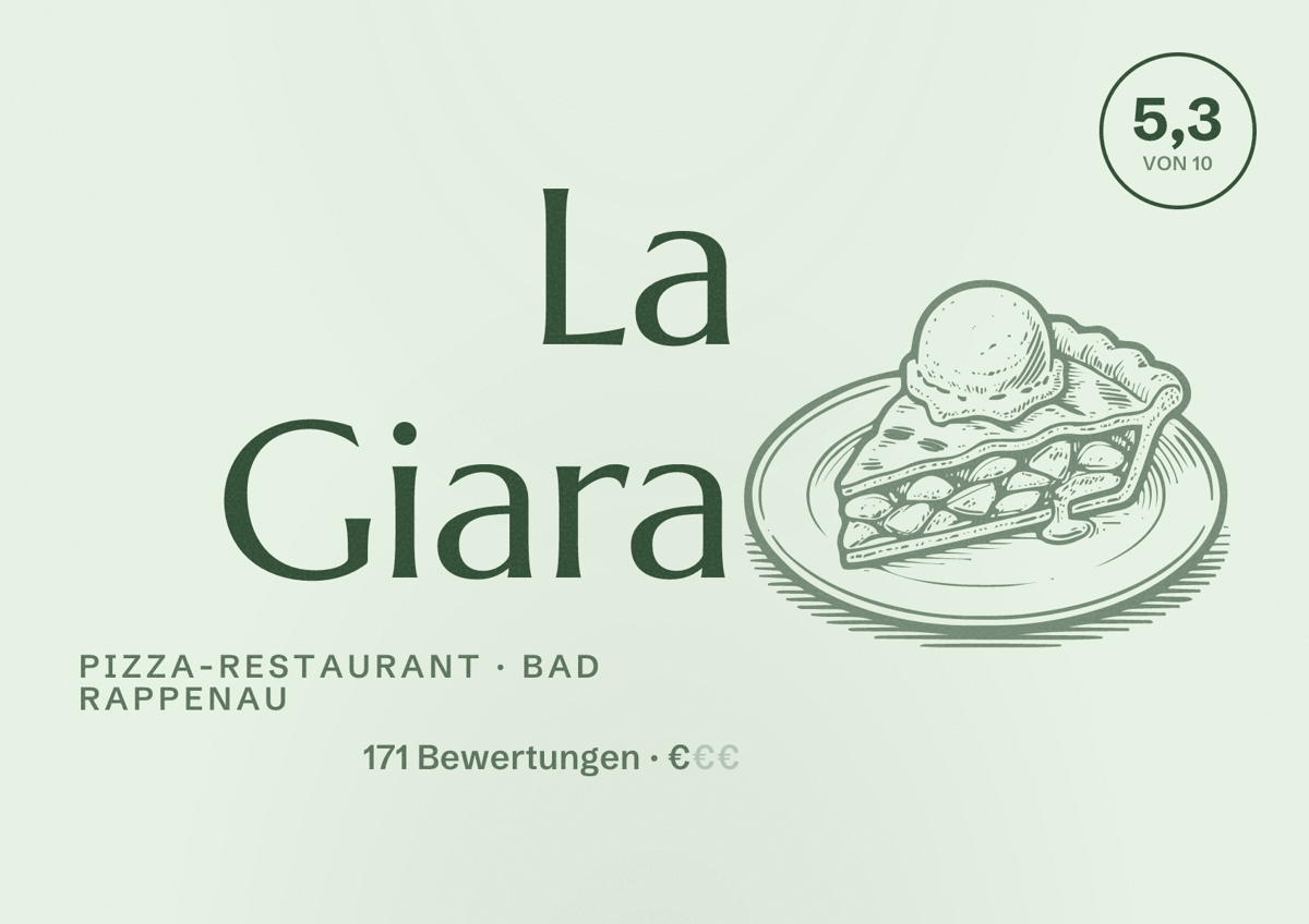 Illustriertes Poster von La Giara, Pizza-Restaurant in Bad Rappenau: Bewertung 5,3 von 10 aus 171 Bewertungen, Preisniveau €