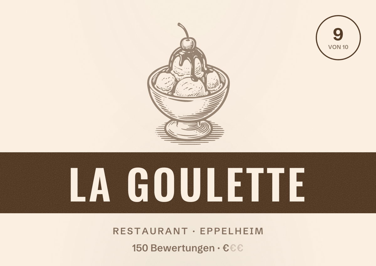 Illustriertes Poster von La Goulette, Restaurant in Eppelheim: Bewertung 9 von 10 aus 150 Bewertungen, Preisniveau €